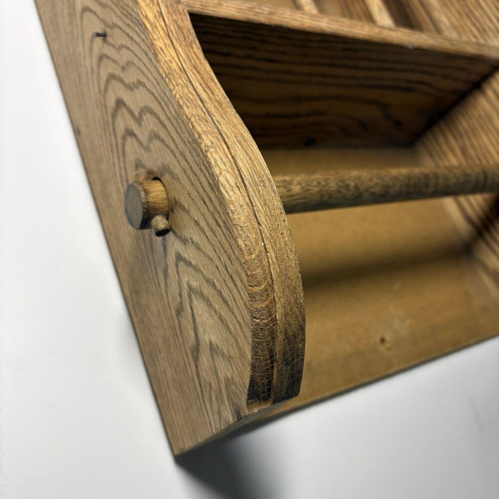 Solid Oak Wood Wall Magazine Book Shelf Double Toilet Paper Holder Vintage - Picture 3 of 10